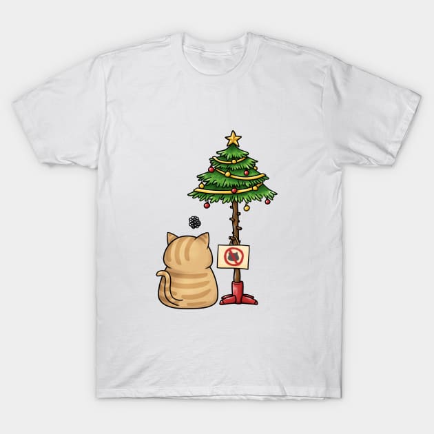 Funny Cat Christmas Tree T-Shirt by Takeda_Art